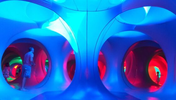 inside the Lumini structures with light and colour